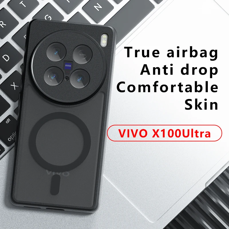Funda Voor Vivo X100,X100s X100 Pro,X100 Ultra Case Schokbestendig Magnetische Matte PC + TPU Anti-vingerafdruk Transparante Cover