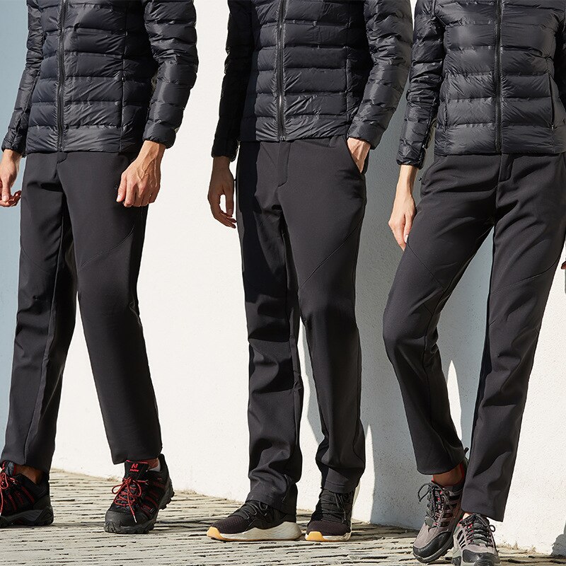 Outdoor Winter Women Windproof Climbing Pants Mens Waterproof Soft Shell Ski Hiking Pants Thick Warm Unisex Plus Fleece Trousers: Black-Man / XXL