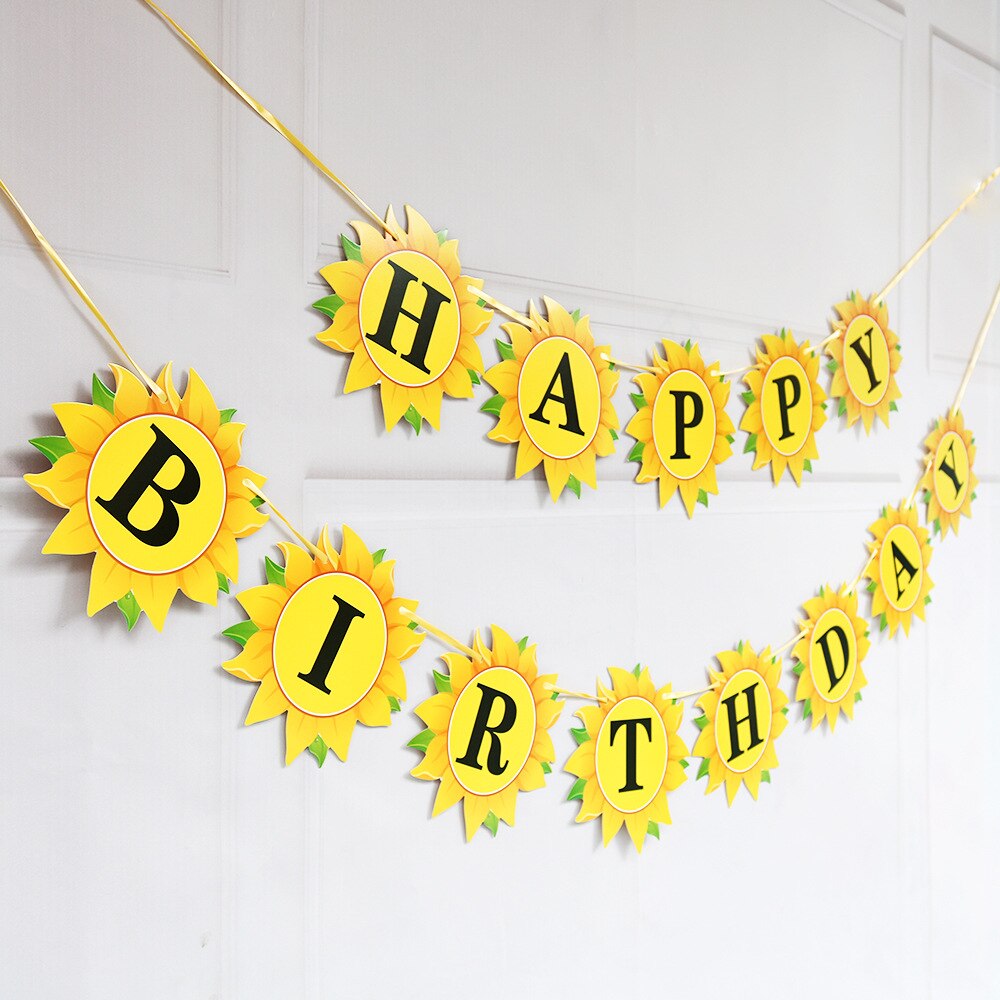 Birthday Banner Decor Sun Flower Happy Birthday Sunflower Card Ribbon Glitter Banner Baby Shower Family Party Decor Supplies
