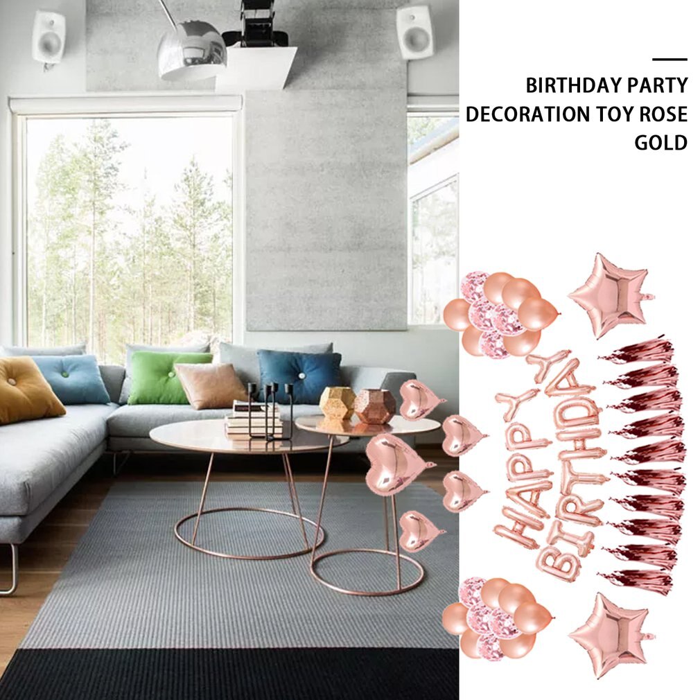 Rose Gold Birthday Party Decorations Happy Birthday Banner Confetti Balloon Latex Balloon Rolls Balloon Ribbon