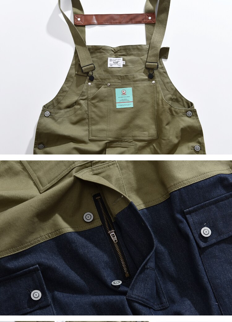 Mies japani pääkatu hip hop haalari housut haalarit cargo housut miehet löysät rento leveä jalka denim splice ruokalappu housut