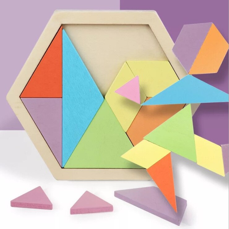 Rompecabezas de madera Hexagonal geométrico para niños, puzle de desarrollo intelectual, diversión, visión en Color, educativo, Toy3D, educativo: NO.3252