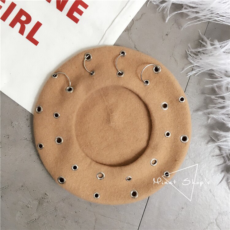 13 Color Ins Tumblr Hipster Rivet Hole & Patchwork Metal Buckle Circle Party/Club/Travel Harujuku Beret Hat: AS PHOTO 8