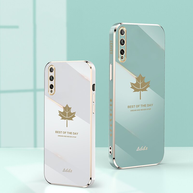 Square Maple Leaf Plating Silicone Case on For Huawei Y8P Enjoy 10S Coque Ultra-thin Soft Back Cover