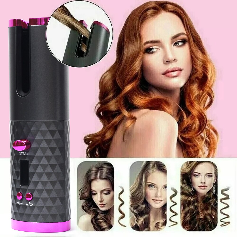 Bigoudi automatique sans fil USB Rechargeable fer à friser boucles vagues affichage LCD en céramique bouclé rotatif vague de friser Styer