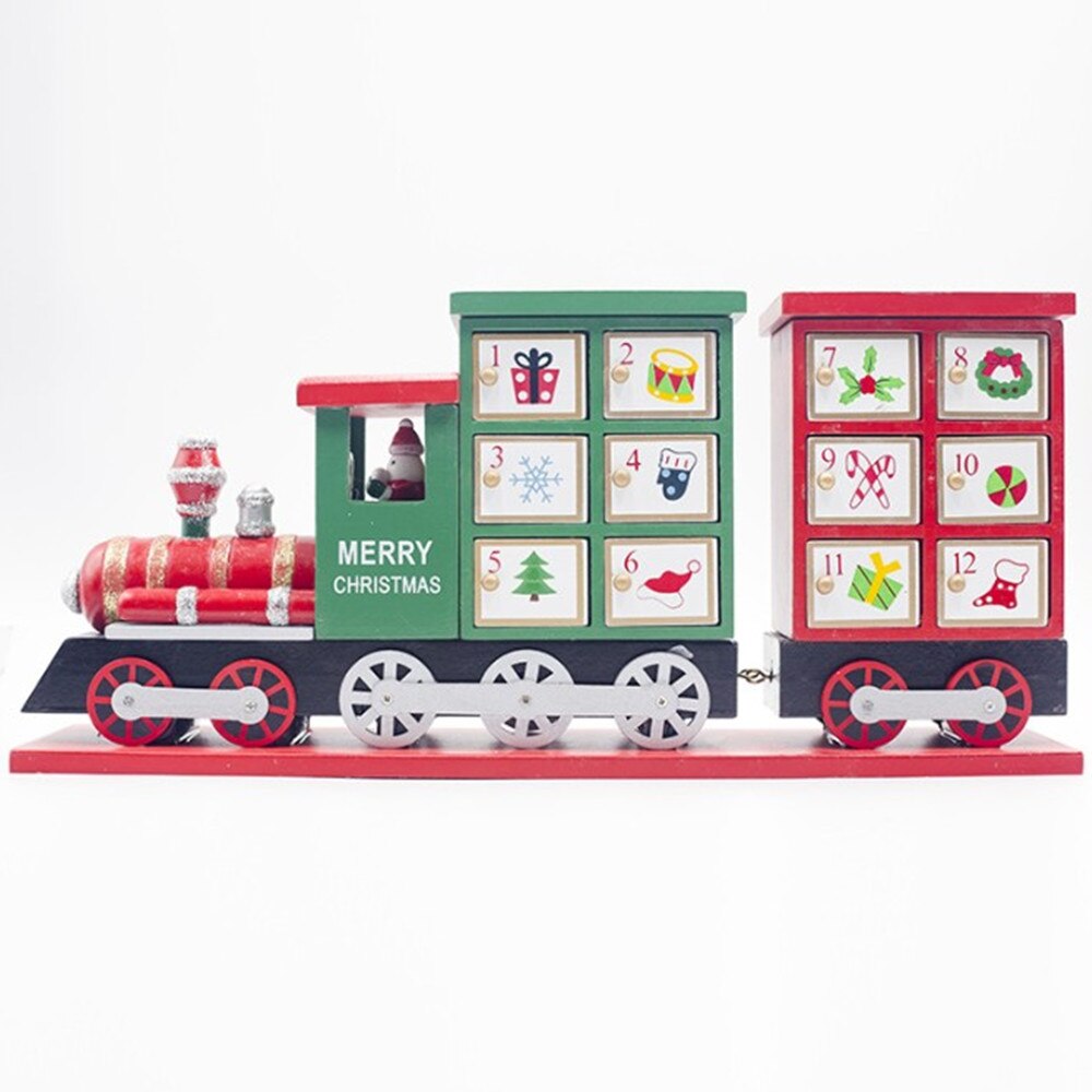 1pc Christmas Train Painted Wood Christmas Decoration for Home with Advent Calendar Calendar Storage Box 42*10*19cm Navidad