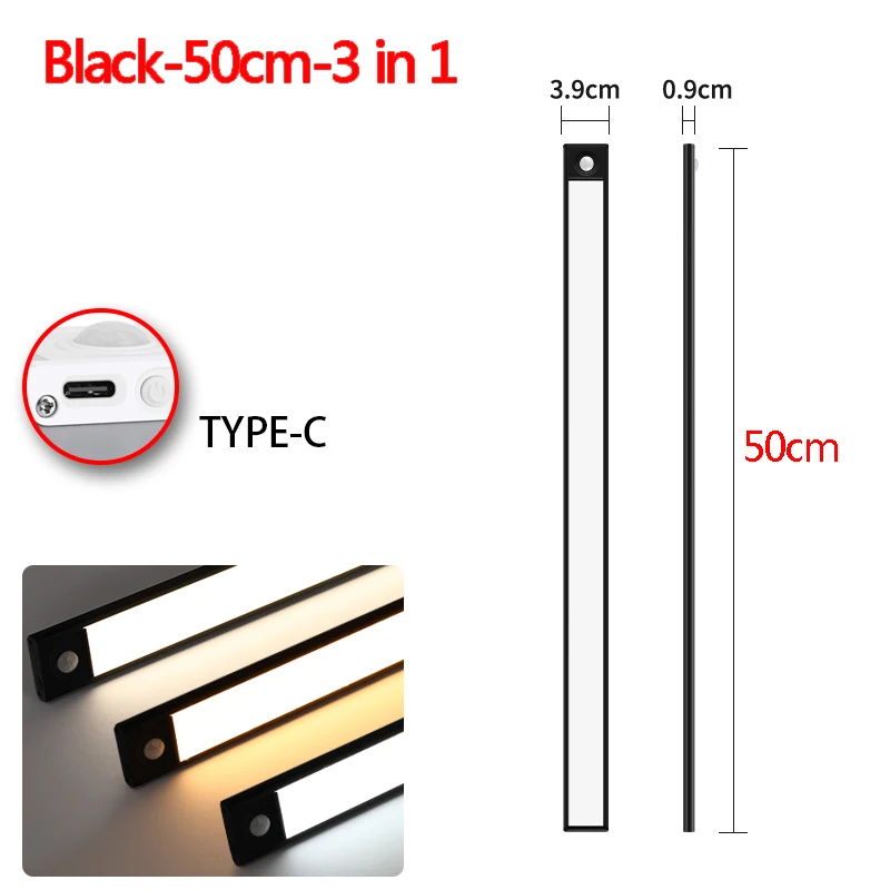 3-in-1 LED-verlichting onder kast Bewegingssensor Nachtlampje Ultradunne oplaadbare led-lamp Kast Keukenkast Binnenverlichting: Marineblauw