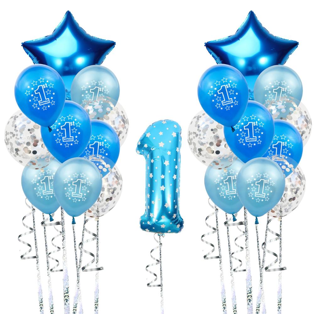 21pcs Latex Balloons 1 Foil Number Pink Blue Star Heart Baby Kids Birthday Anniversary Wedding Party Ballon Set 12inch