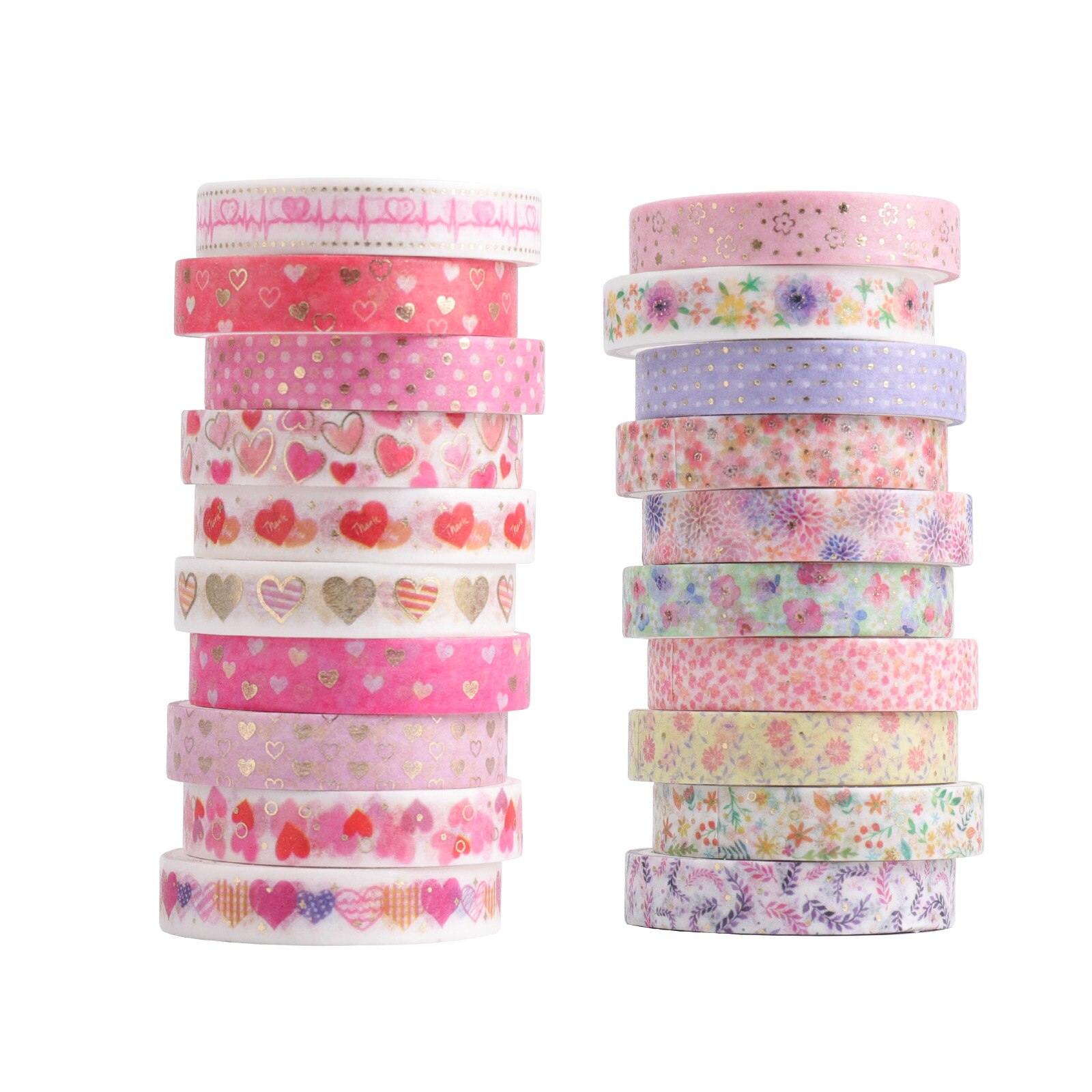 20Pcs Rood Hart Bloem Collectie Washi Tape Set 8Mm Kant Liefde Roze Bloemen Zelfklevende Masking Tapes Stickers decoratie A6076