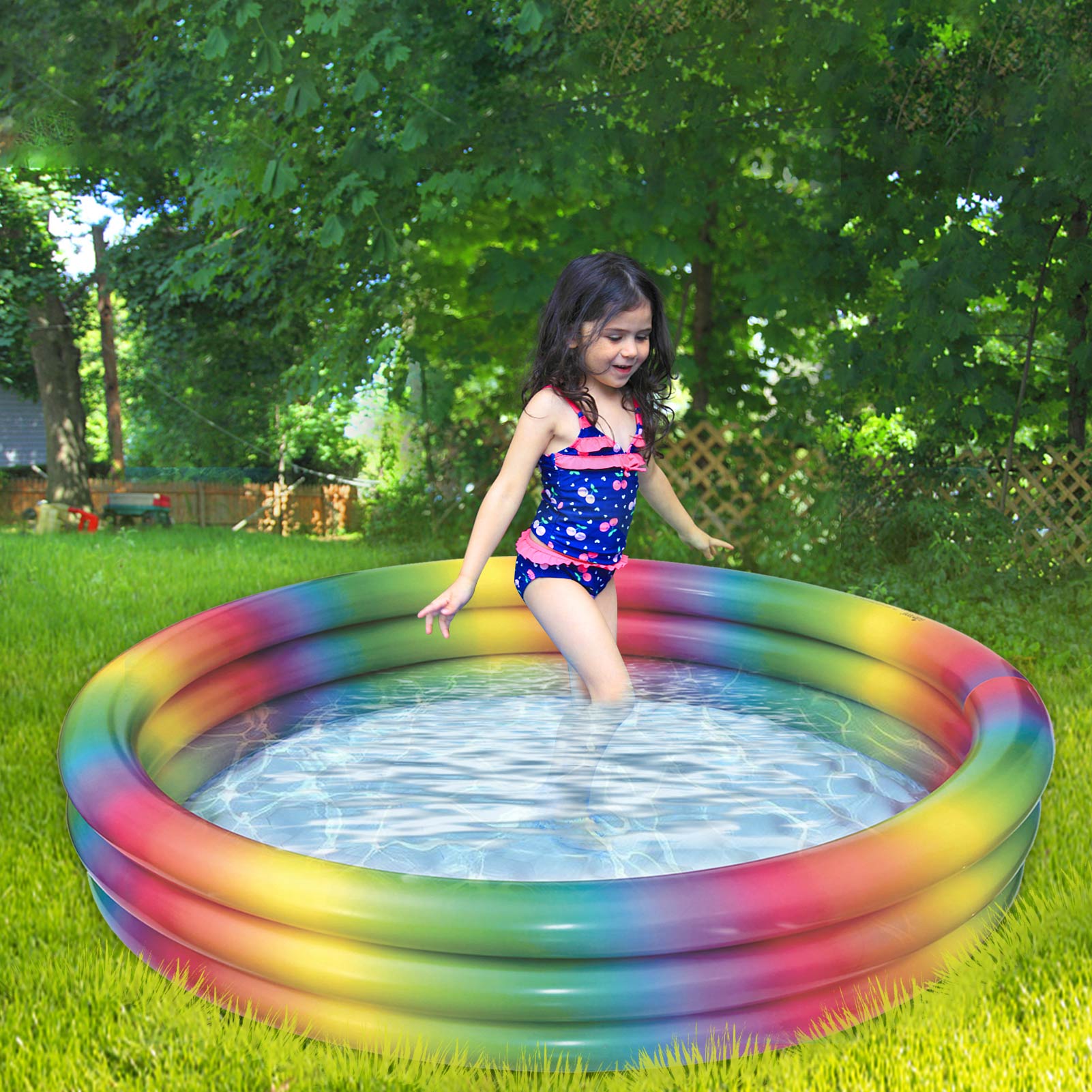 90/110/130CM Round Inflatable Pool PVC Thickened Rainbow Paddling Pool Bathtub Outdoors Summer Inflatable Swimming Pool Toys