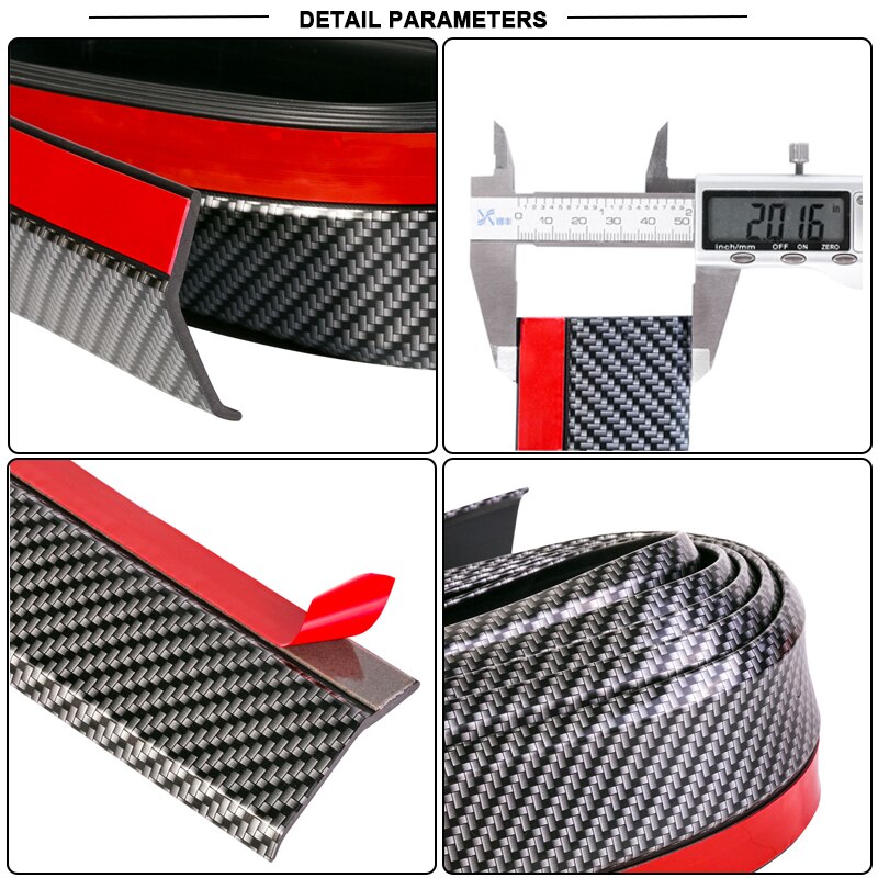 2.5m Car Bumper Lip Strip Protectors Splitter Body Kits Spoiler Bumpers Car Door Bumper Carbon Fiber Rubber Lip 65mm Width Strip