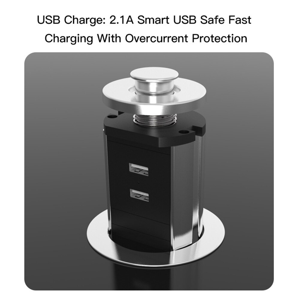 Charging Station 2 USB Port Living Room Retractable Countertops Power Outlet Aluminum Alloy 3 Plugs Desktop Socket