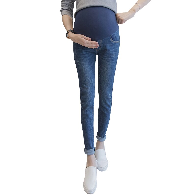 Elastic Waist Belly Denim Maternity Jeans Suit for Four Season Wear Pencil Trousers Clothes for Pregnant Women Pregnancy