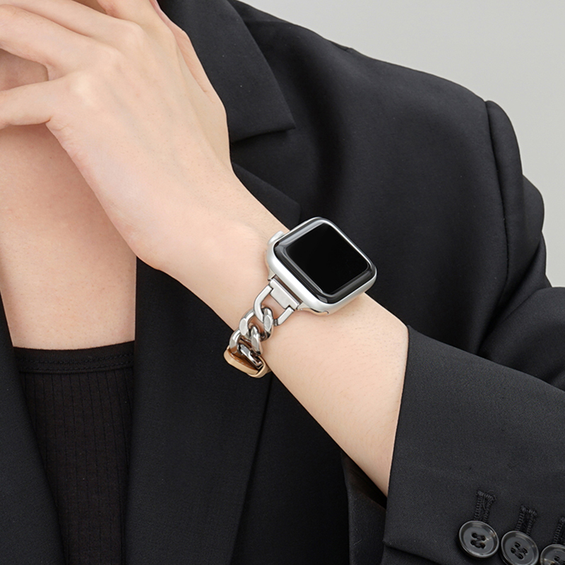 Correa de cuero para Apple Watch 10 Band 46mm 42mm 44mm 40mm 41mm 45mm pulsera de acero inoxidable para mujer iWatch Series 9 8 SE 7 6 cinturón