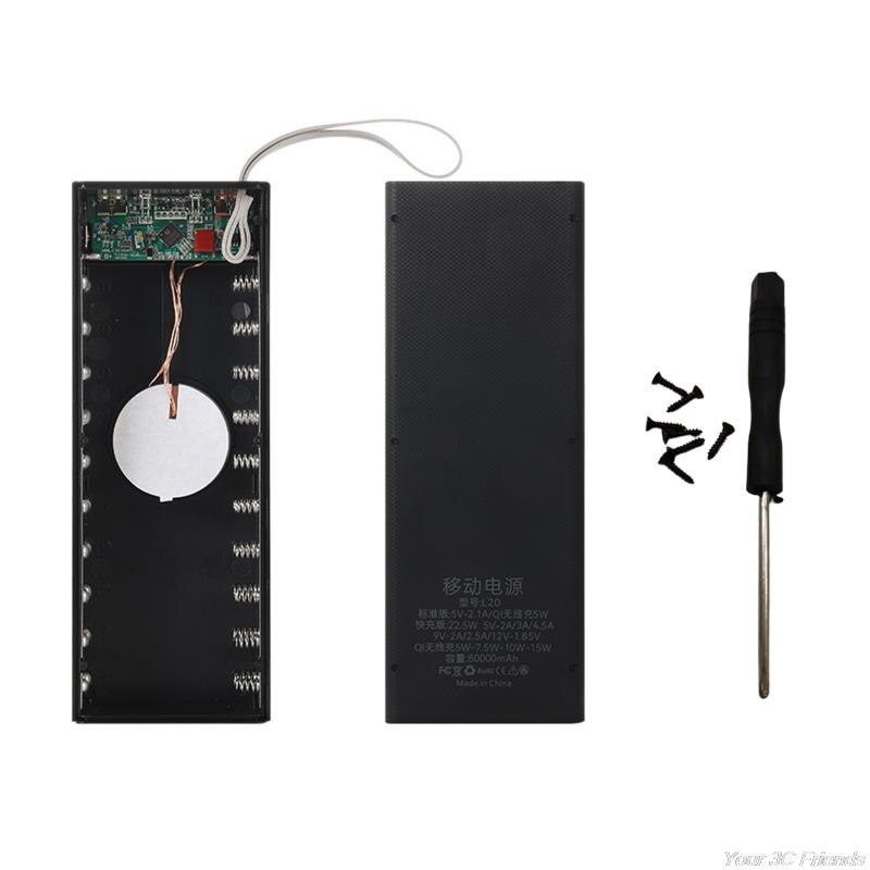 Portable External Box Detachable 22.5W QC3.0 PD LCD DIY 20x18650 Battery Case Power Bank Shell Powerbank O19 21: -BK-C