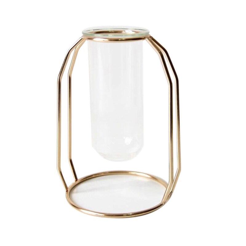 Nordic Glass Cuvette Vase Modern Gold Plated Iron Flower Vase Plant Vase Terrarium Room Home Wedding