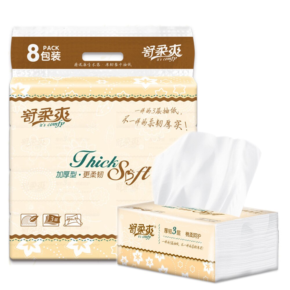 8bags Paper Extraction 3-layers Skin-Friendly Toilet Paper Extraction Protogenesis Napkin Household Tissue Paper (110pcs/bag)