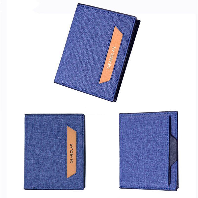 Men&#39;s Wallet Youth Short Vertical PU Male Wallet Stitching Canvas Pattern Wallet Male Card Wallet Bag