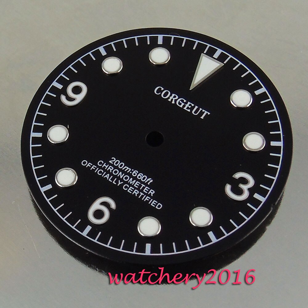 30.4mm Corgeut zwarte wijzerplaat wit Aantal fit automatische self-kronkelende beweging heren Horloge wijzerplaat