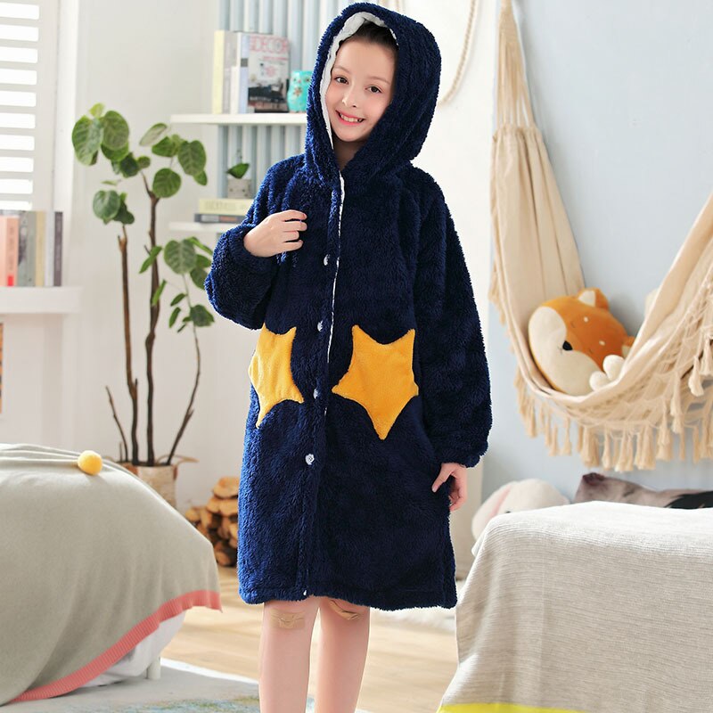 Children Robes star Boys Girls Gown Long Sleeve Hooded Bath Robes Cute One-Piece Baby Boy Girl Bathrobe Children Clothing