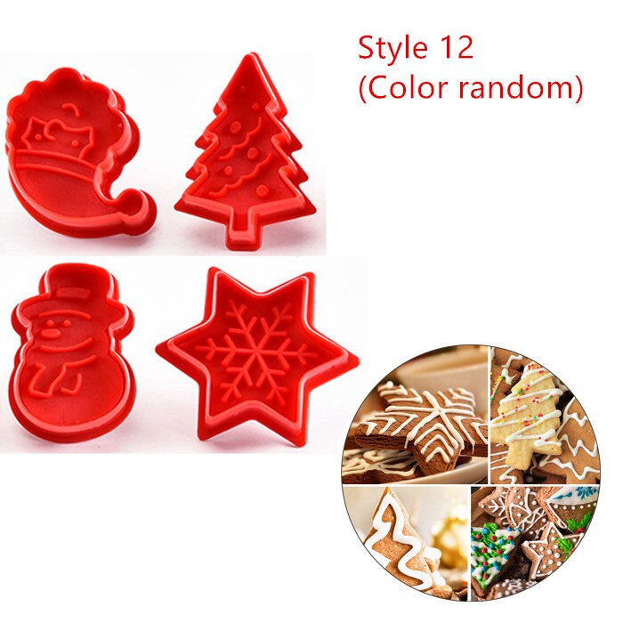 4 stk/set 3D Plunger Cookie Stempel Halloween Kerst Cookie Cutter Bakvorm Baby Plastic Reliëf Cookie Cutter Fondant Cutter: Style 12