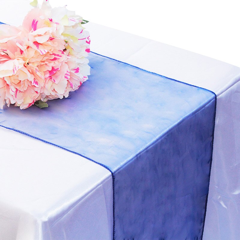 Organza Tisch Läufer Tischdecke Abdeckung Weiche schier Stoff Stuhl BöGen Beute Hochzeit 30*275CM Weihnachten Party Bankett tisch Dekor: Marine Blau