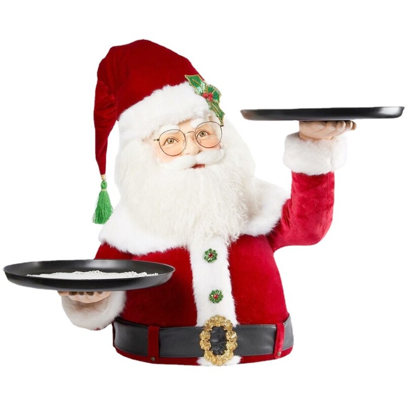 Christmas Santa Holding Tray Christmas Decoration Hand Painted Resin Santa Plate