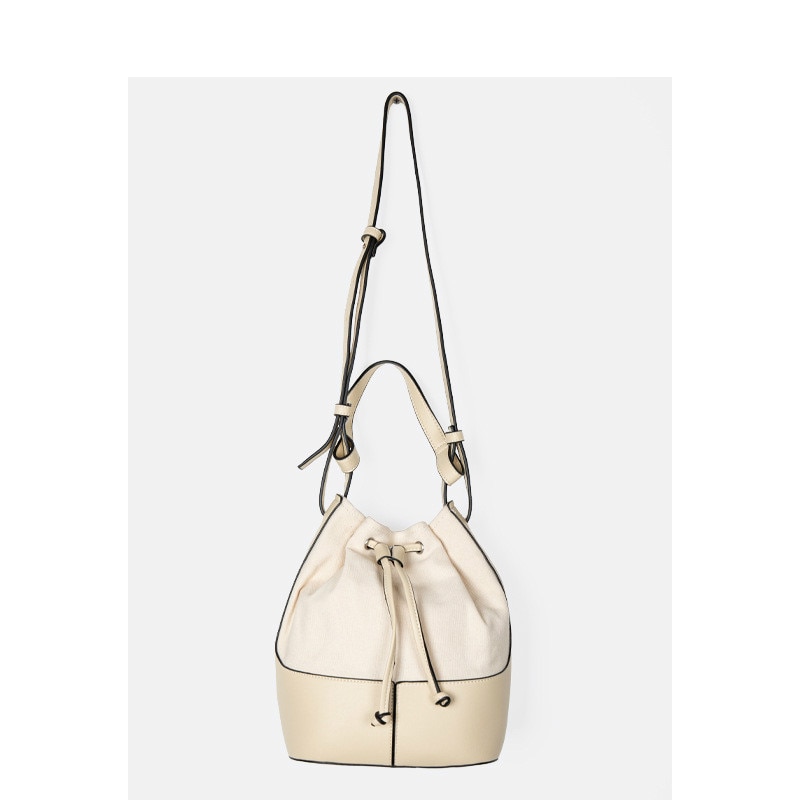 Ins Eenvoudige Kleuraanpassing Emmer Zak Netto Rood Lint Canvas Tas Schouder Messenger Handtas