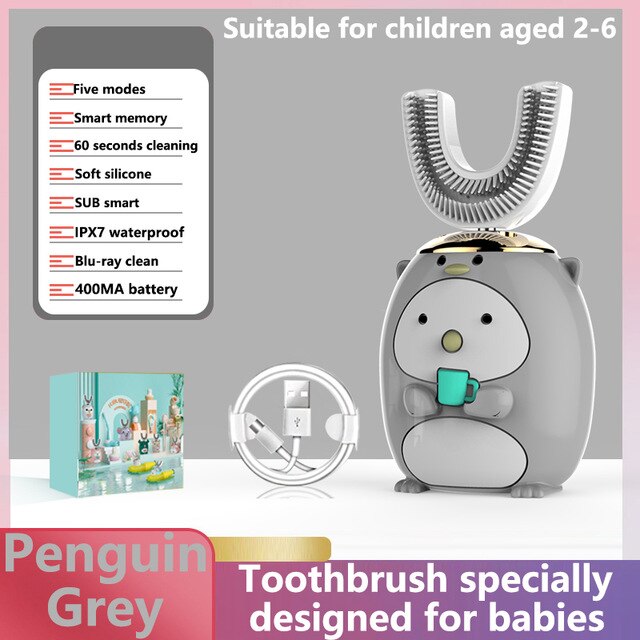 U-shaped Electric Toothbrush Kids Smart 360 Degrees Silicon Automatic Ultrasonic Teeth Tooth Brush Cartoon Pattern Children: 09