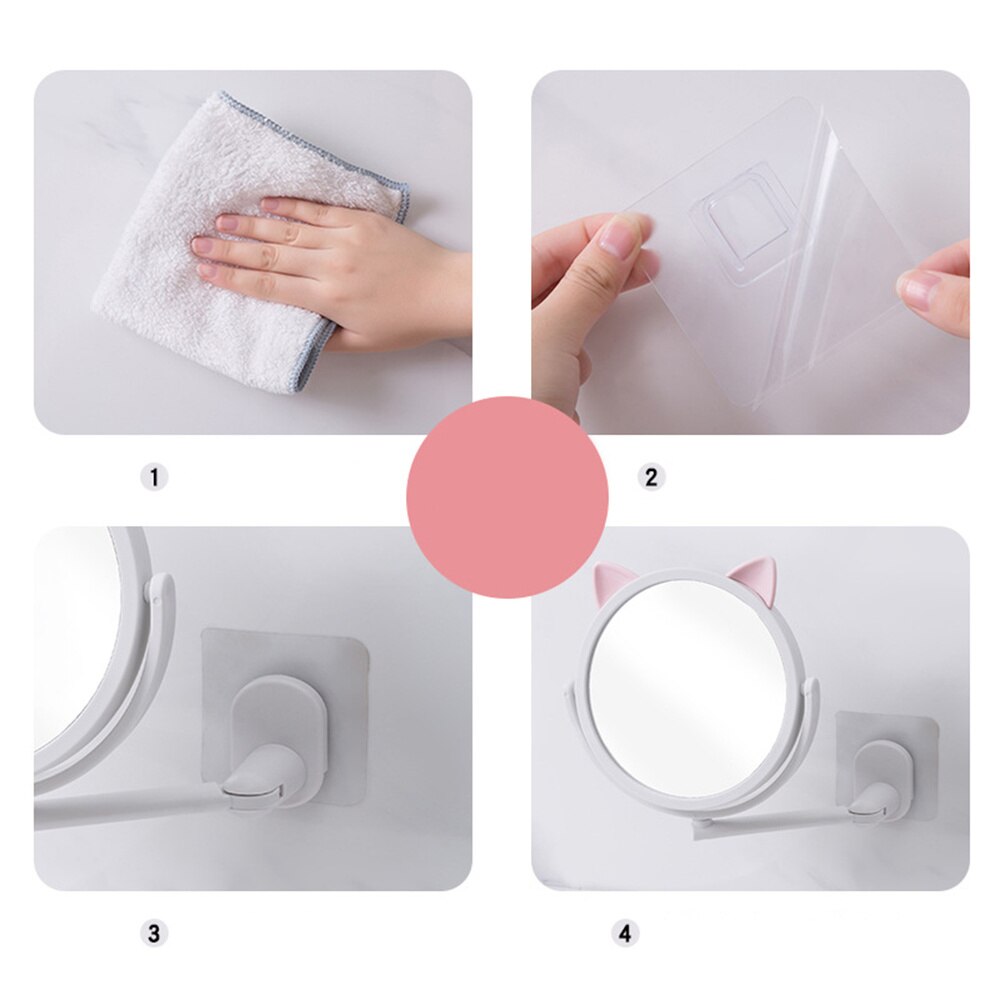 1pc Mirror Swivel Vanity Mirror Cat Ear Makeup Mirror Wall Mounted Cosmetics Mirror Bathroom Makeup Mirror