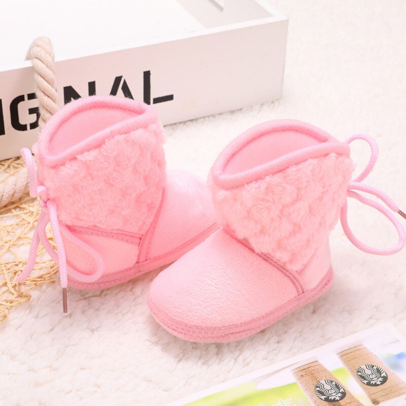 Newborn Kids Baby Boots Winter Plus Velvet Tie Flowers Warm Soft Cotton Booties Baby Girl Shoes 0-18M