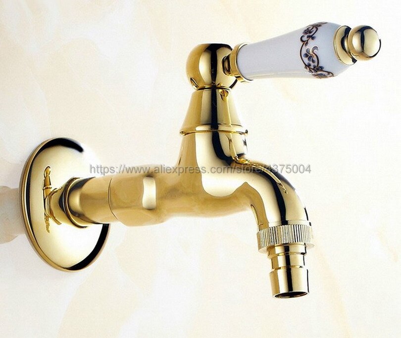 Luksus guldfarve messing vaskemaskine vandhane vandhane håndtag dekorative udendørs vandhaner vandhane nav 135