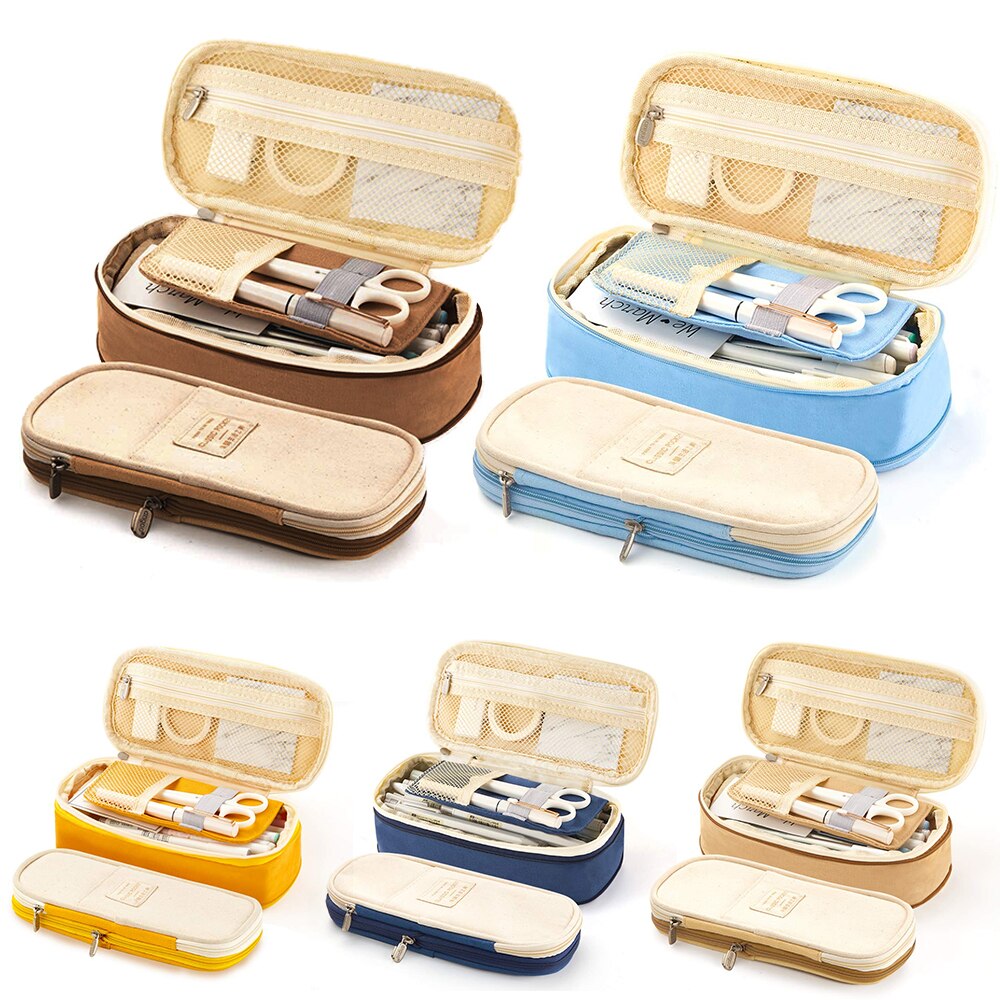Jodimitty Grote Capaciteit Potlood Tas Make-Up Pouch Duurzaam Studenten Briefpapier Tas Met Dubbele Rits Oxford Stof Opbergzakken