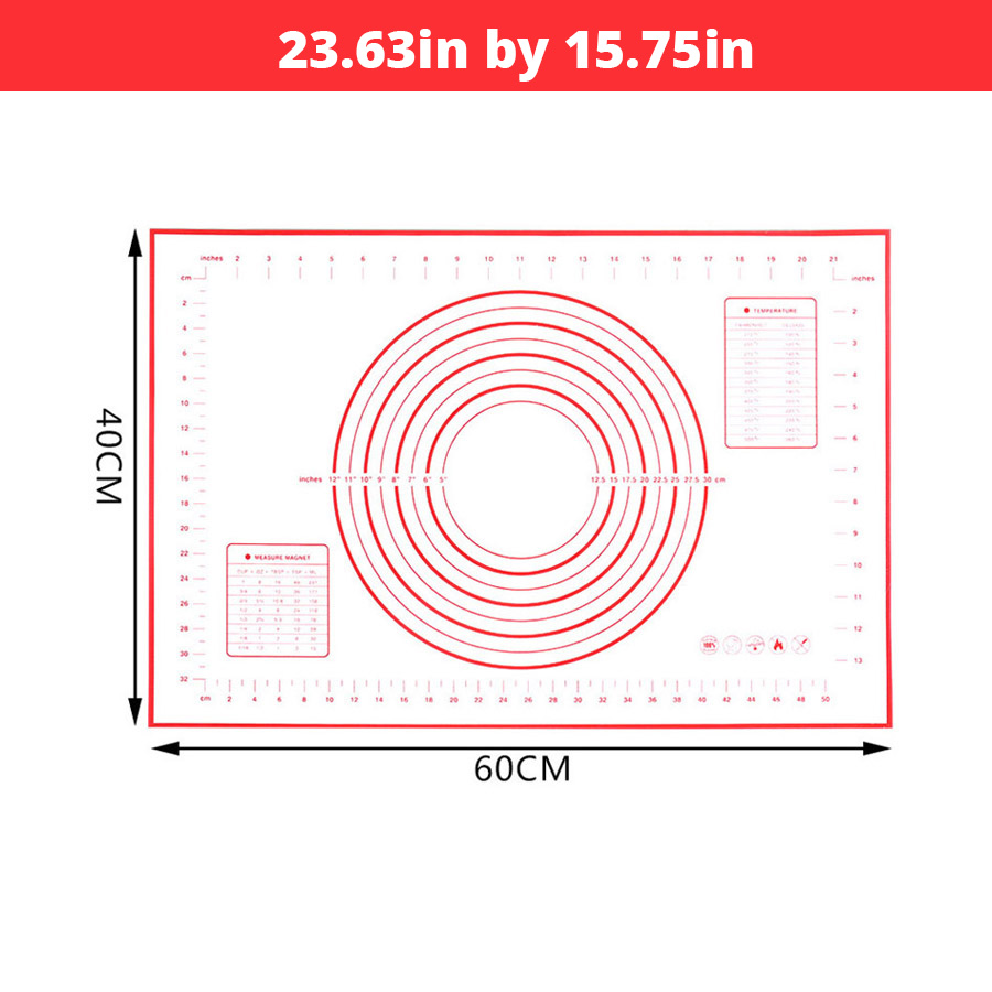 Extra Large 32"x24" Silicone Baking Mat - Non-Stick Non-Skid Pastry Mat with Measurements by Leeseph (Red &amp; Black): Red 60x40cm