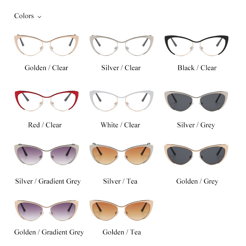 Shauna Anti-Blauw Licht Mode Vrouwen Cat Eye Optische Brilmonturen Lente Hinger Metalen Gradiënt Zonnebril UV400