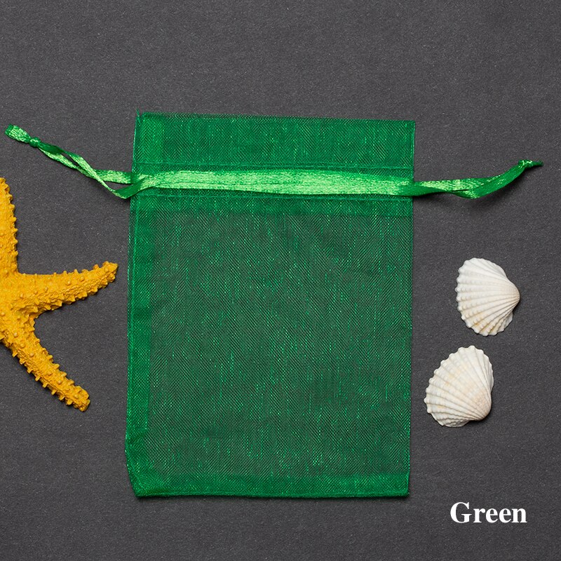 50 sztuk z przeźroczystej organzy torby szuflady etui na biżuterię torba do pakowania prezentów worek na cukierki na ślub bal Party Decor tiul tkaniny 7x9CM: Green