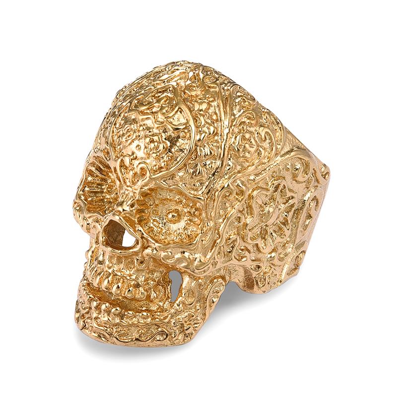 Hip Hop Men&#39;s Biker Rings Vintage Ghost Head Skull Ring Gothic Punk Rock Biker Jewelry Accessories Finger-Ring: 12 / Gold