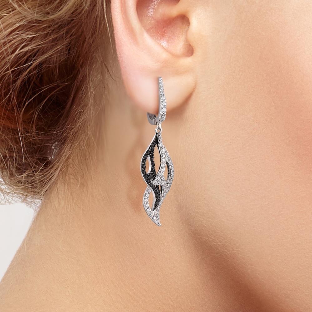 Santuzza Zilveren Oorbellen Voor Vrouw Pure 925 Sterling Zilver Zwarte Spinel Wit Zirconia Verlaat Klassieke Fijne Sieraden