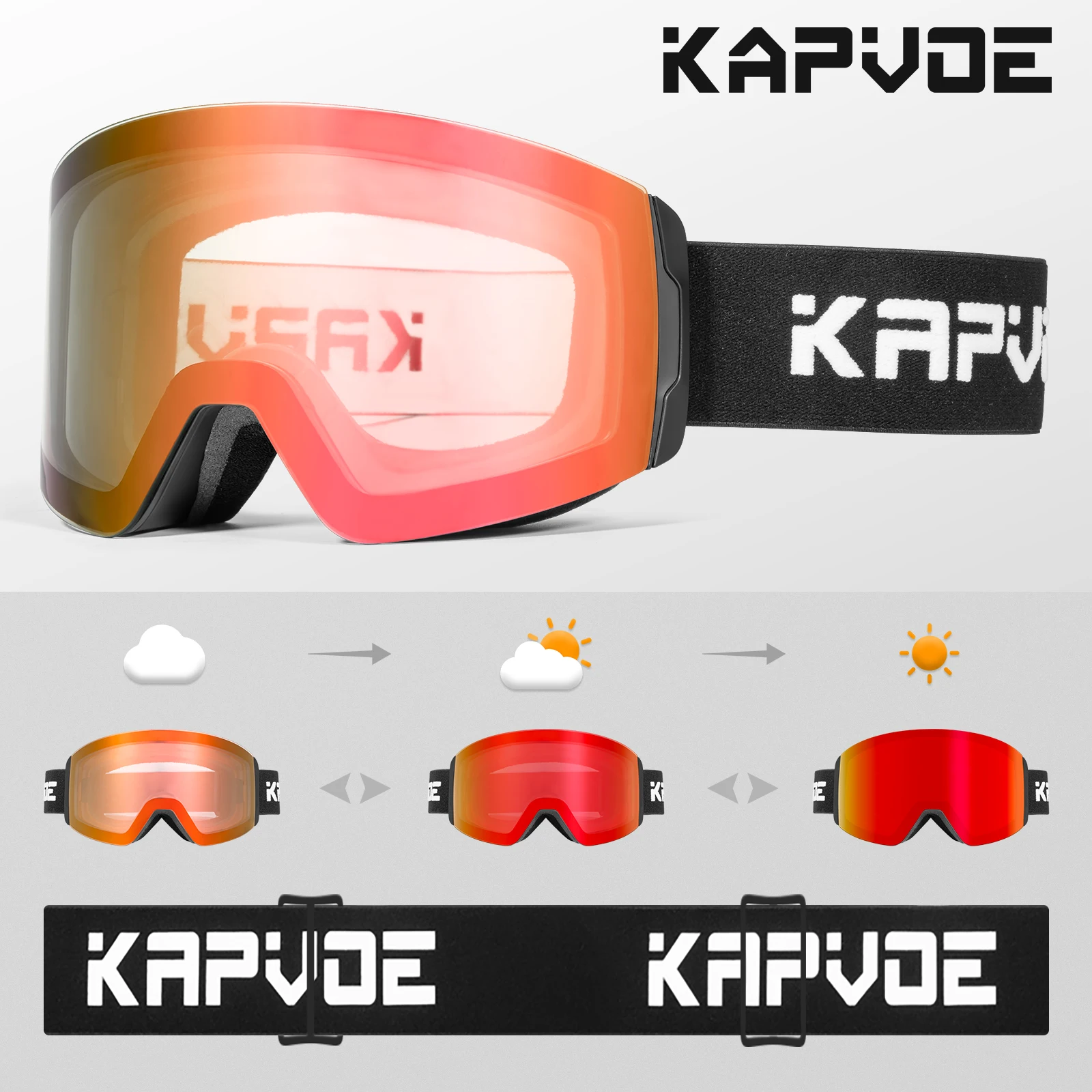 KAPVOE Photochromic Outdoor Sport Ski Snowboard Goggle Men UV400 Protection Women Glasses Magnetic Attraction Skiing Goggles