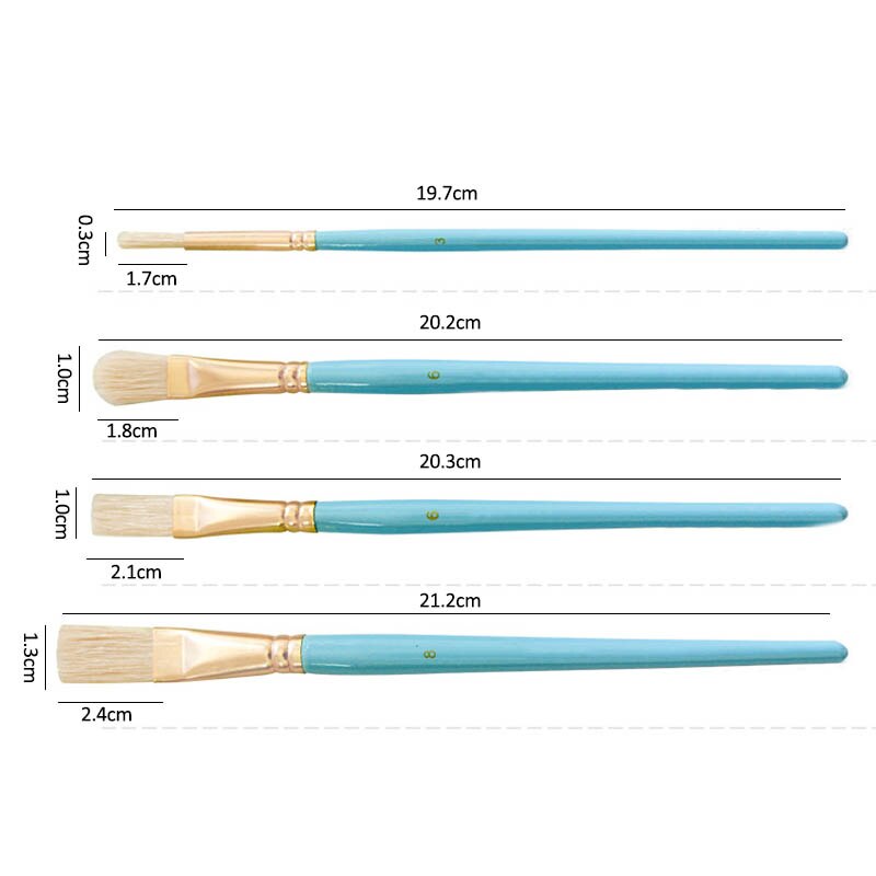 4Pcs Senior Drawing Brushes Drawing Art Supplie Aluminum Tube Artist Paint Brush Oil Painting Brushes Wooden Handle Sky Blue