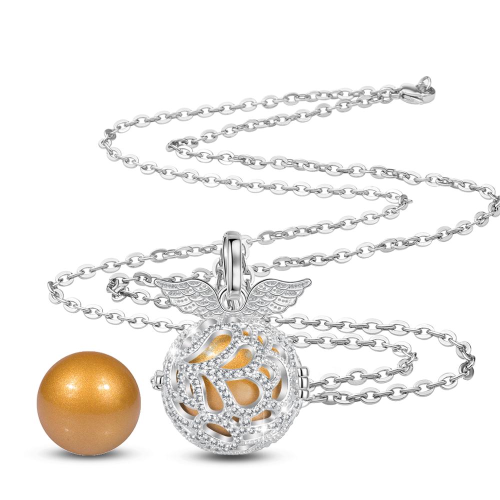 Angel caller 18mm Wing Harmony Bola Ball Crystal Ball CZ Cage Pendant long Necklace DIY Chime Ball For Pregnant woman baby K380: A30