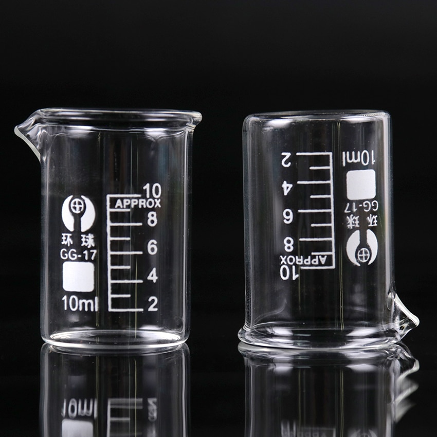 1 matraz transparente de vaso de precipitado de 10ml de capacidad, vaso bajo para estudiantes de escuela, material de medición de laboratorio químico