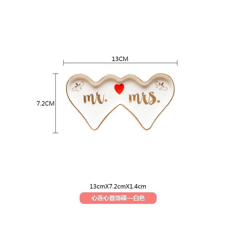 Petite assiette murale en céramique décorative pour boucles d'oreilles, rangement pour colliers et bijoux, bibelots plat mural, plateau de vanité, de mariage: 358 White 2 Heart