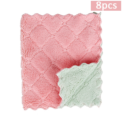 4pcs/lot 8pcs/lot Home Super Absorbent Microfiber Towels Kitchen Thicker Wipe Dish Cloth for Cleaning Table kitchen Towel: 8pcs pink-green