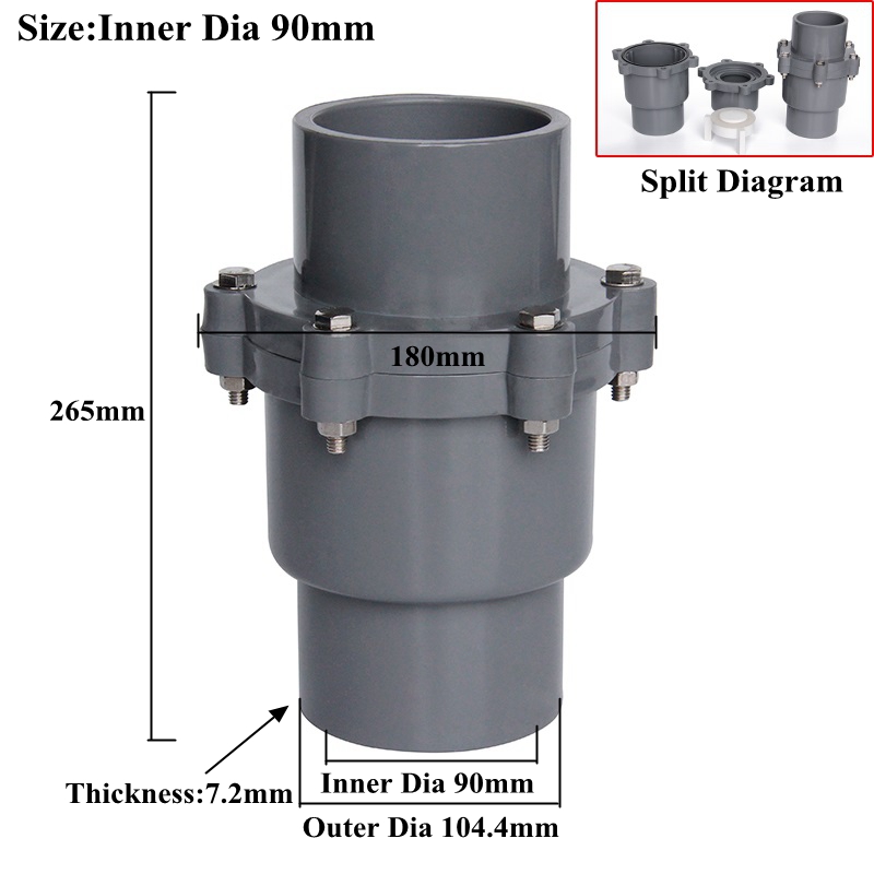 1pc ID 25~110mm PVC Check Valve Water Supply Pipe One-Way Valve Watering Irrigation Tube Connector Aquarium Fish Tank Adapter: Inner Dia 90mm