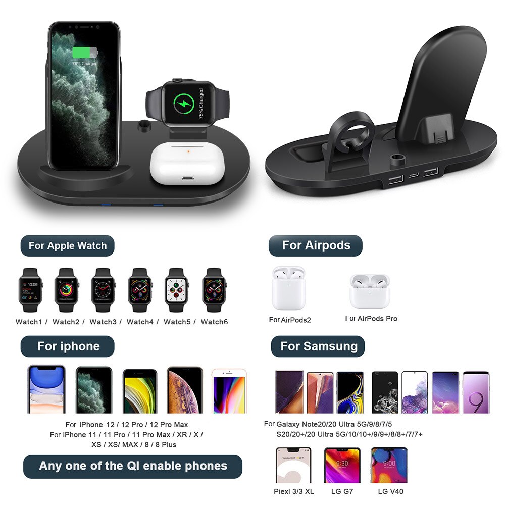 15W 3 in 1 Wireless Charger Dock Station For iPhone 12 11 XS XR X 8 AirPods Pro iWatch Apple Watch 6 SE 5 4 3 Qi Charging Stand