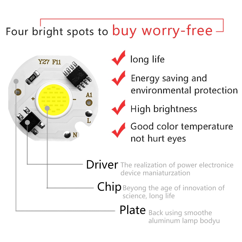 5 stk cob chip led lampe 3w 5w 7w 10w 12w y27 lampada led chip 220v 240v ip65 input smart ic til diy led flood lys spotlight