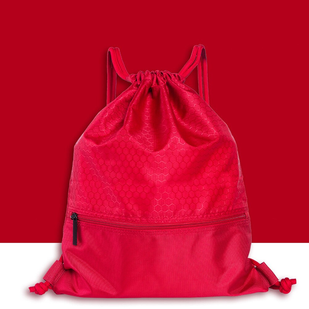 Women Men Anti-splash Zipper Pocket Wear Resistant Practical Sports Backpack Large Capacity Drawstring Lock Solid Travel Nylon: Red