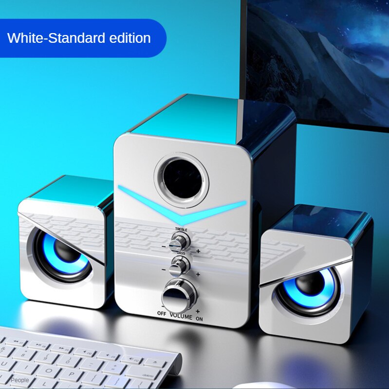 Bluetooth Speaker Box Desktop Laptop Wireless Computer Speakers Subwoofer Music USB Wired 3D Stereo Sound Surround Loudspeaker: white A-standard