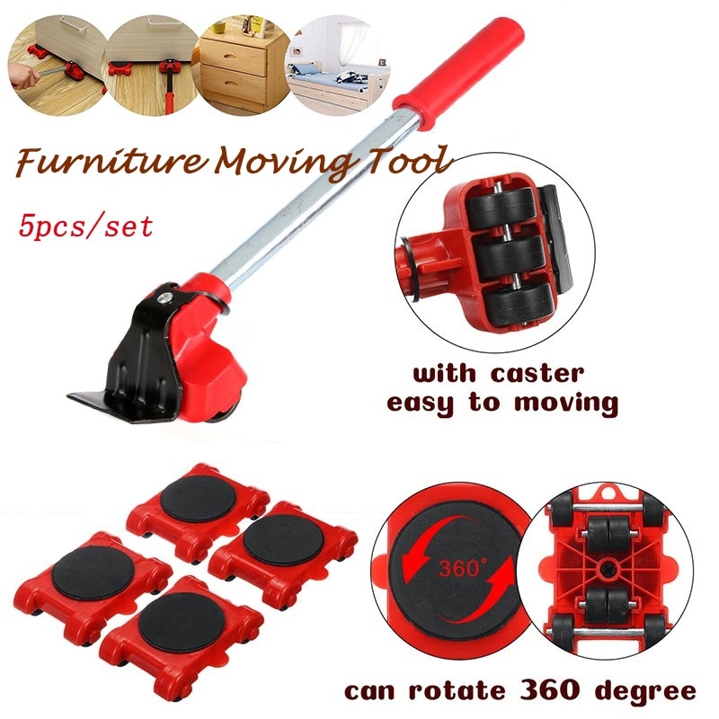 Furniture Mover Tool Set Heavy Stuff Transport Lifter 4 Wheeled Mover Roller with Wheel Bar Moving Device Tool